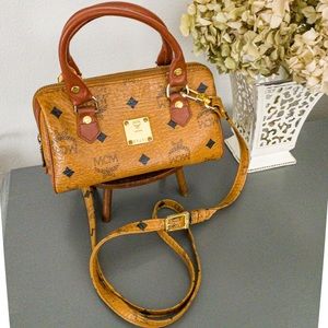 MCM Vintage Visetos Cognac Boston Mini Satchel